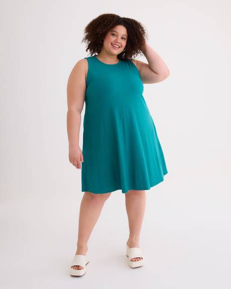 Robe évasée en tricot côtelé sans manches avec poches, tissu responsable