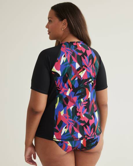 Maillot dermoprotecteur tropical à demi-zip et manches courtes