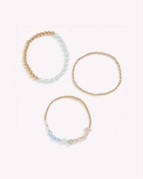 Elastic Gold Bracelets with Pearls, Set of 3