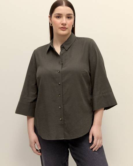 Cotton Blend Buttoned Down Shirt - Addition Elle