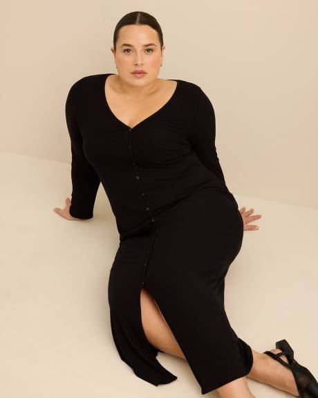 Chemise de nuit boutonn&eacute;e longue en tricot c&ocirc;tel&eacute; noir - ti Voglio