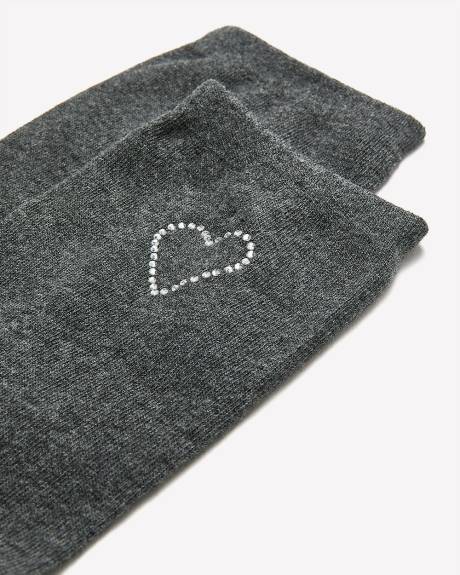 Grey Crew Sock with Rhinestone Heart