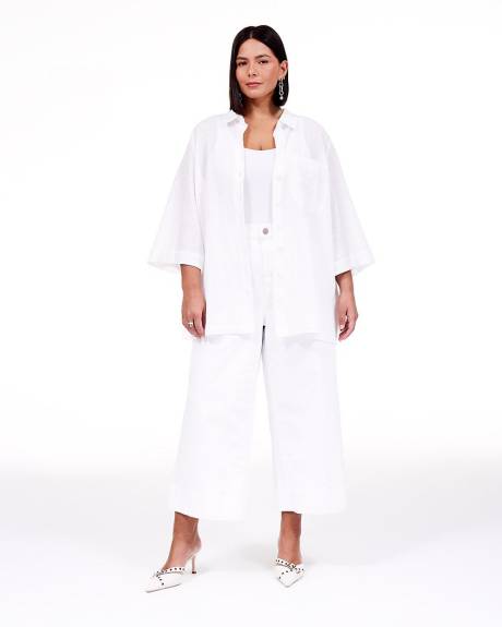 Buttoned-Down Cotton Tunic with 3/4 Sleeves - Addition Elle