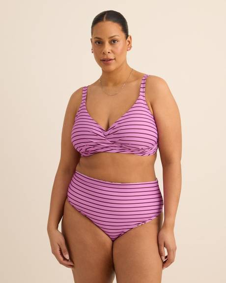 Purple Striped Crisscross Bikini Top