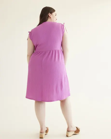 Sleeveless Dress with Shoulder Drawstring