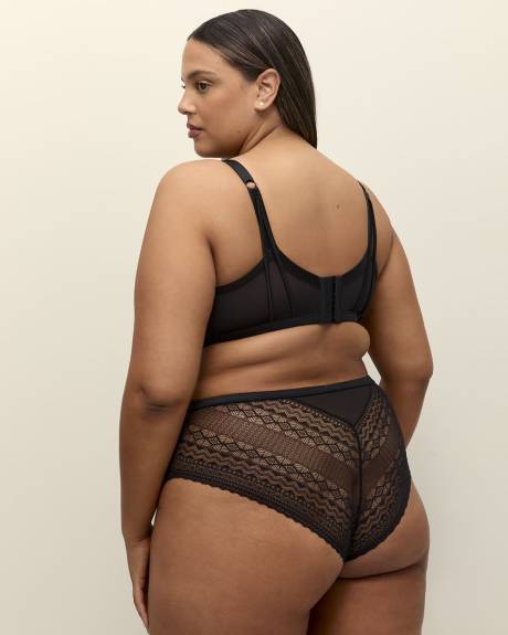 Black Satin Cheeky Brief with Lace and Mesh - Déesse Collection