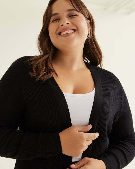 Long Ribbed Open Cardigan