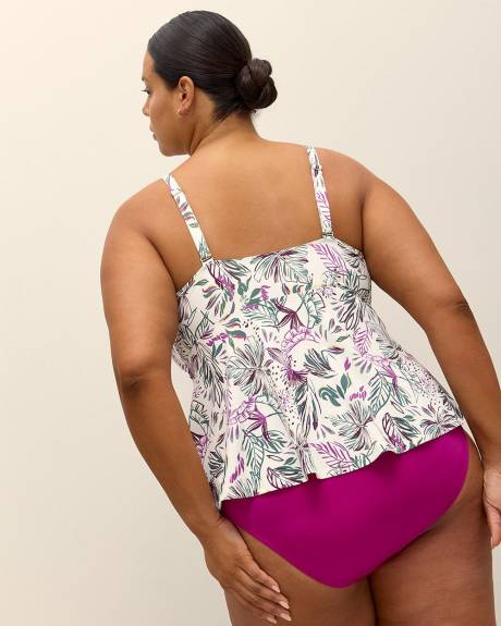 Leaf-Print Ruffled V-Neck Tankini Top
