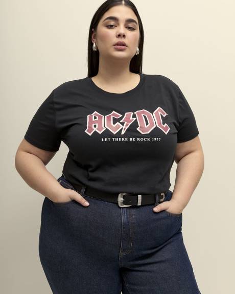 Black Short-Sleeve Tee with AC/DC Print