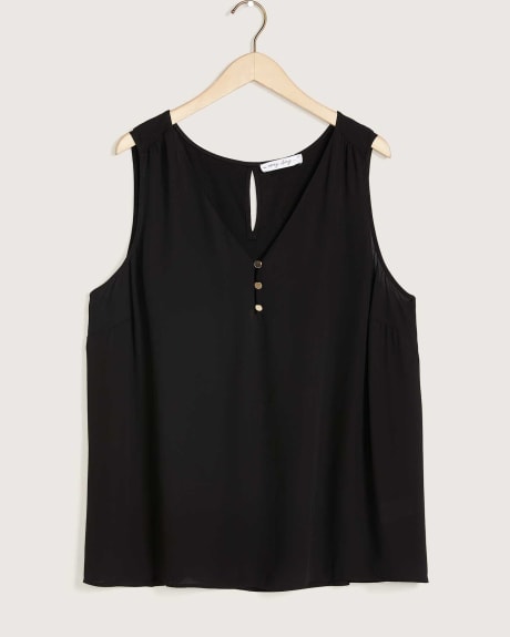Mix Media Sleeveless Blouse With Button Detail - In Every Story