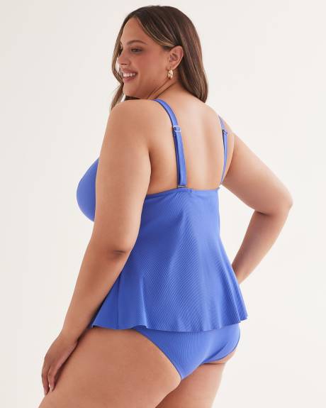 Blue Ribbed Plunge Tankini Top