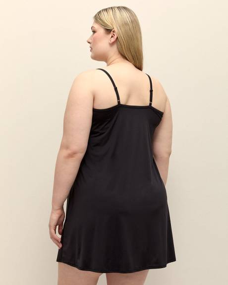 Nuisette en satin noir avec dentelle et soutien-gorge - Déesse Collection