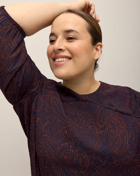Blouse à manches trois-quarts à plis décoratifs, tissu responsable