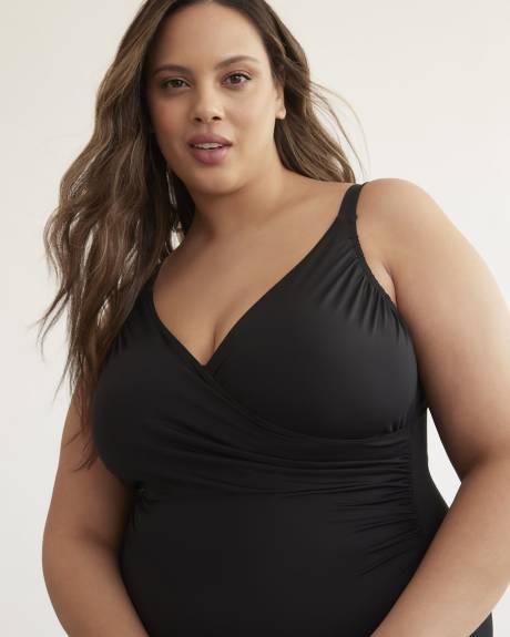 Black Wrap V-Neck One-Piece Swimsuit