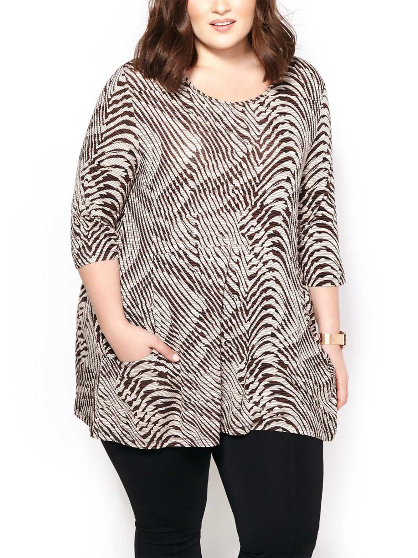 3/4 Sleeve Printed Top With Pockets | Penningtons