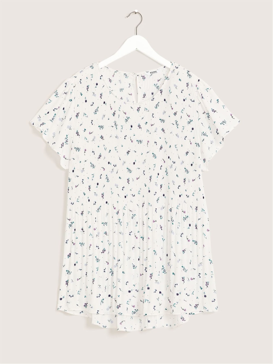Responsible, Printed Short-Sleeve Pleated Blouse