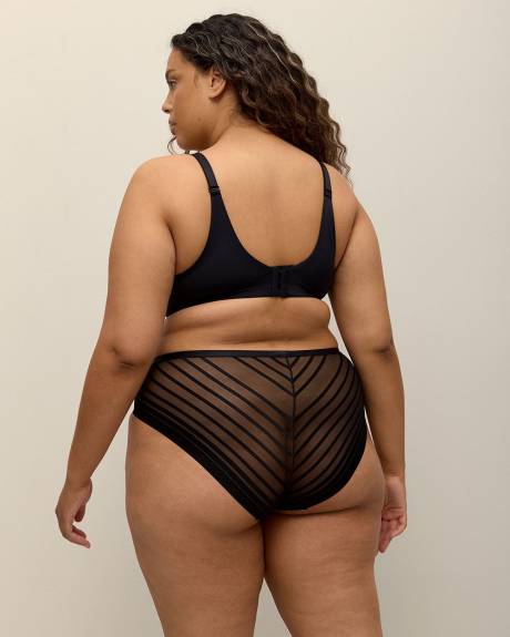 Black High-Cut Brief with Striped Mesh Back - Déesse Collection
