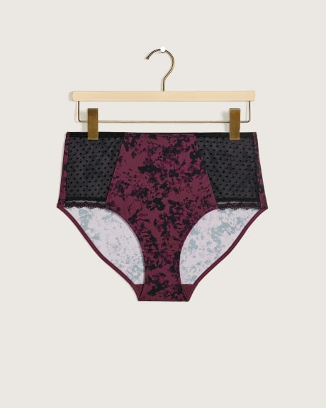 Printed Full Brief With Polka-Dot Mesh and Scallop Lace - Déesse Collection