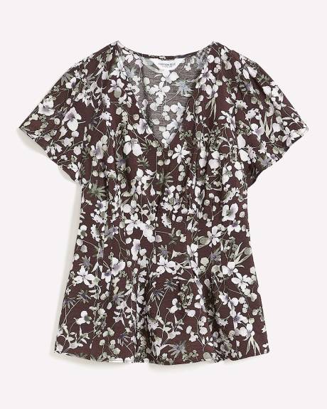 Flutter Sleeve Blouse with Front Pleats - Addition Elle