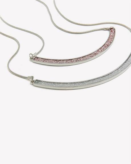 Two-Layer Short Necklace with Pink and Silver Paper Glitter