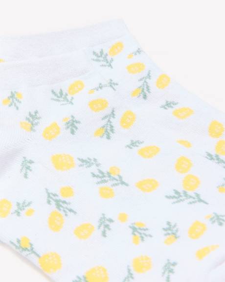White Lemon-Print Ankle Socks