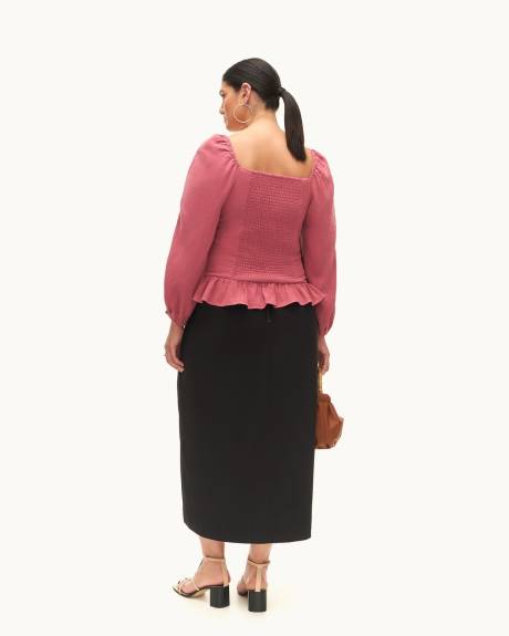 Blouse with Sweetheart Neckline and Smocked Back - Addition Elle