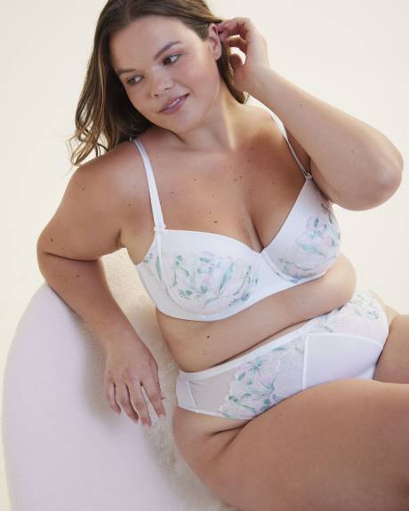Culotte tanga en mesh avec fleurs brodées - Déesse Collection
