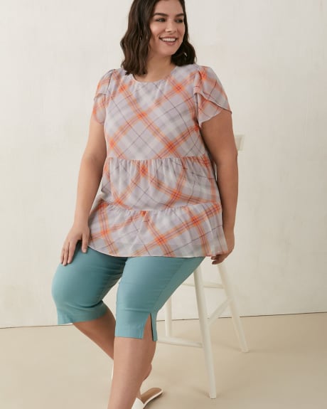 Blouse imprimée à manches courtes tulipe, silhouette tunique
