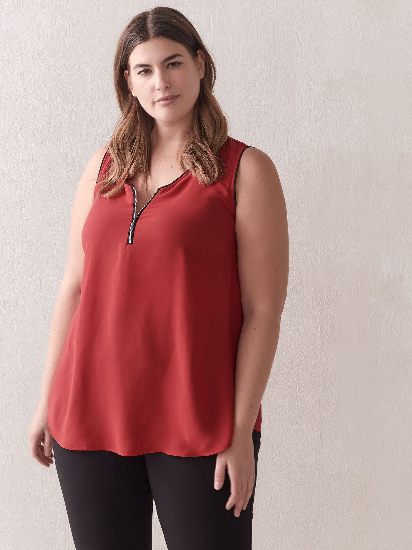 high neck blouse with front zip