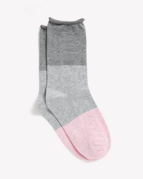Colourblock Crew Socks with Rolled Edges