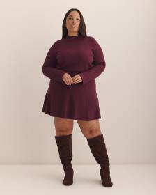 Jupe courte évasée en tricot bordeaux, tissu responsable - Addition Elle