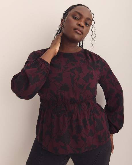 Crewneck Blouse with Smocking Waist - Addition Elle