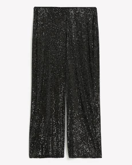 Black Straight-Leg Sequins Knit Pant - Addition Elle