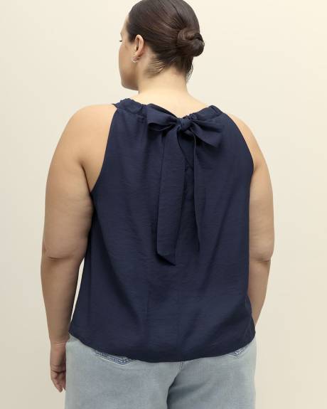 Sleeveless Swing Blouse with Back Bow Tie