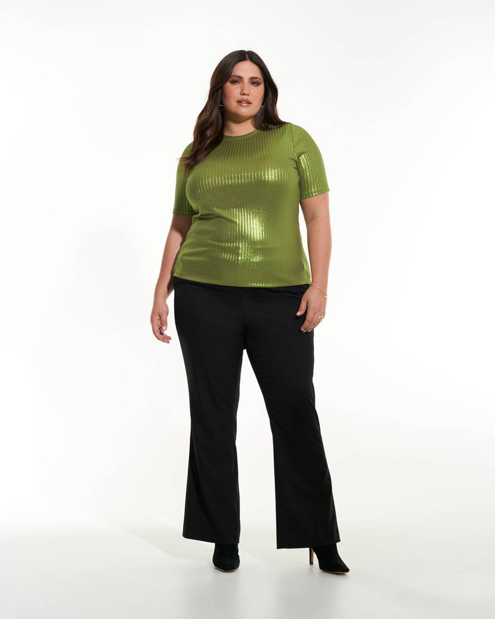 Ribbed ElbowSleeve Fitted Knit Top Addition Elle Penningtons