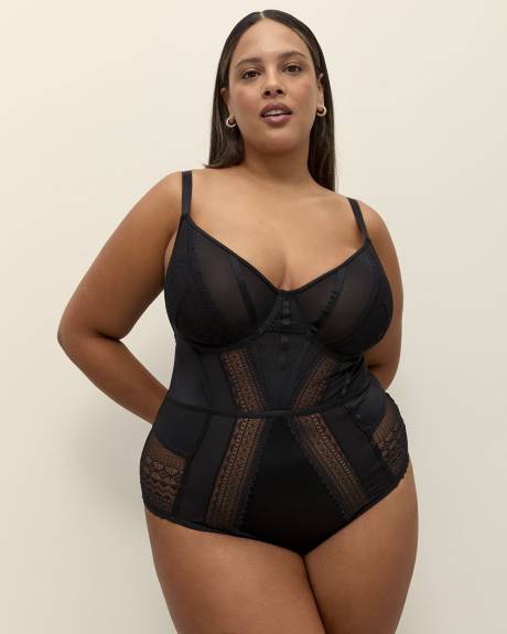 Maillot de corps cheeky noir en maille non doublé, avec armatures - Déesse Collection