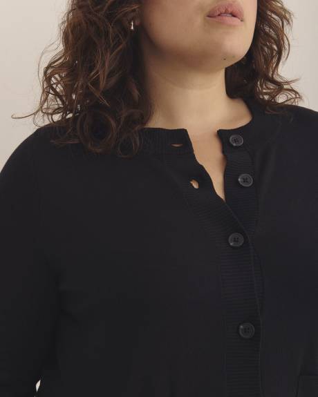 Responsible, Buttoned-Down Cotton Blend Crewneck Cardigan