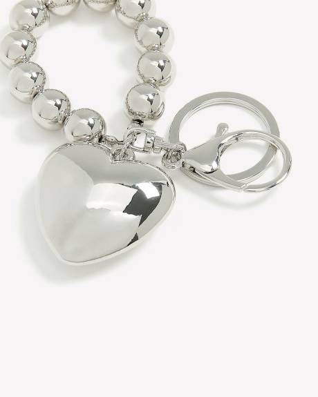 Porte-clés breloque pour sac argent en forme de coeur
