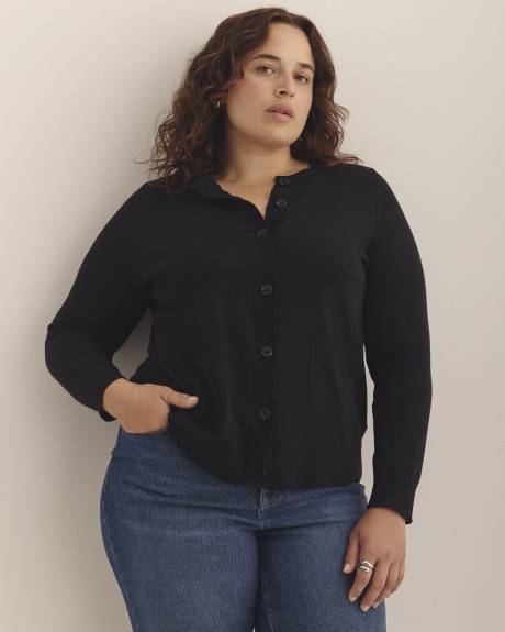 Responsible, Buttoned-Down Cotton Blend Crewneck Cardigan