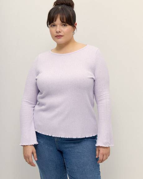 Ribbed Knit Top with Trumpet Sleeves - Addition Elle