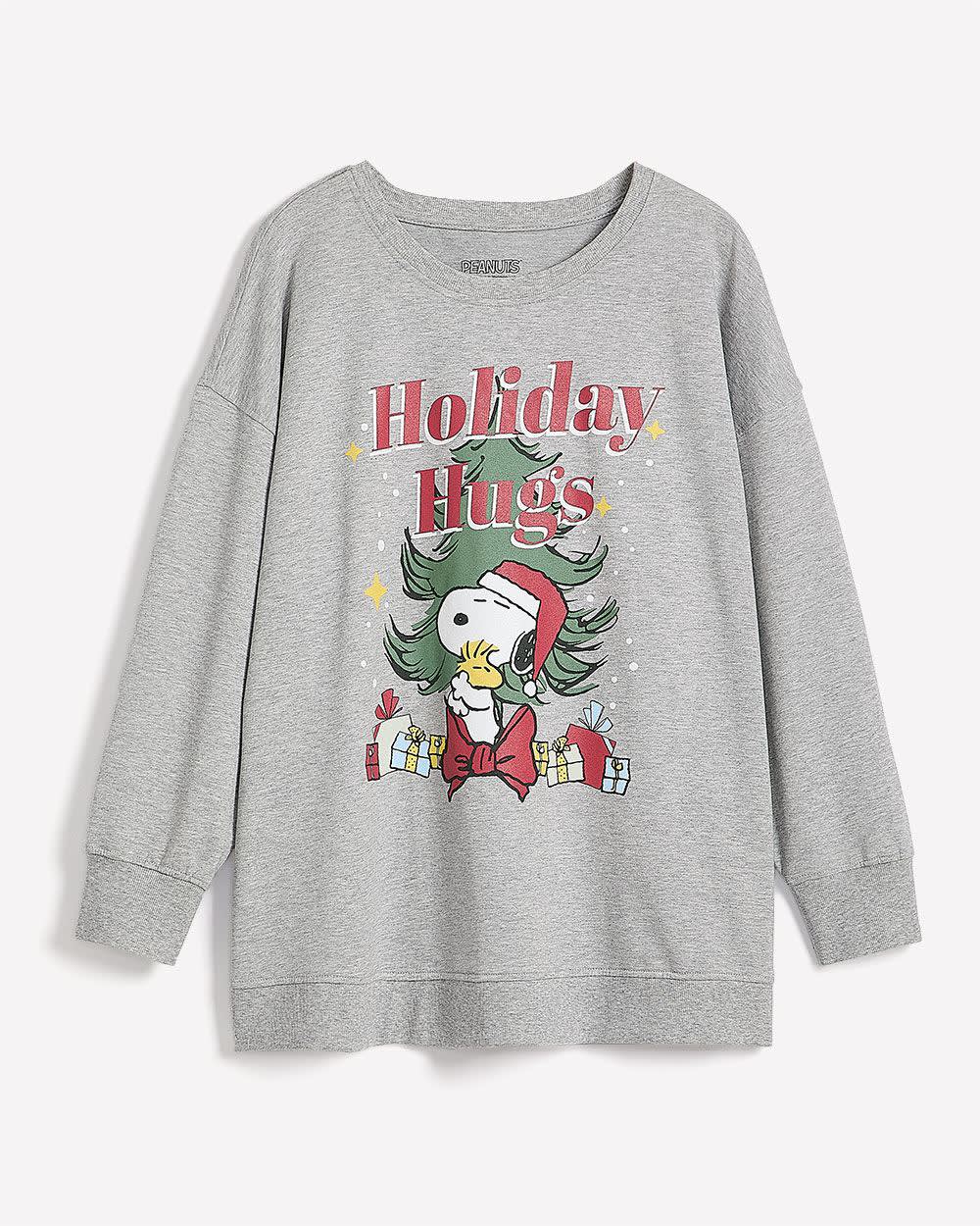 Grey Crewneck Sweatshirt with Holiday Snoopy Print