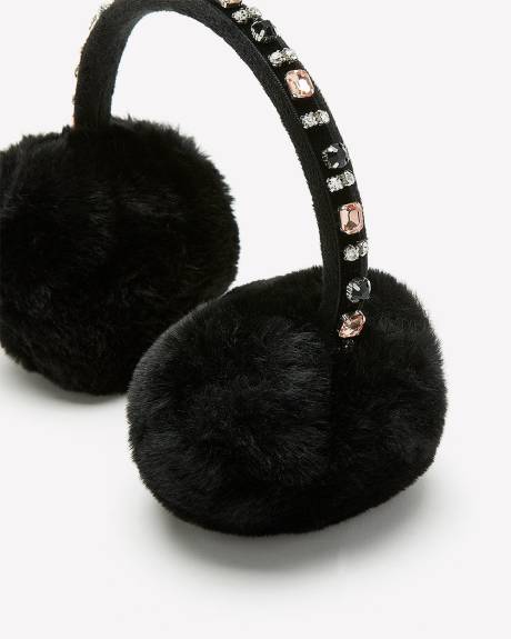 Black Faux-Fur Ear Muffs with Jewels