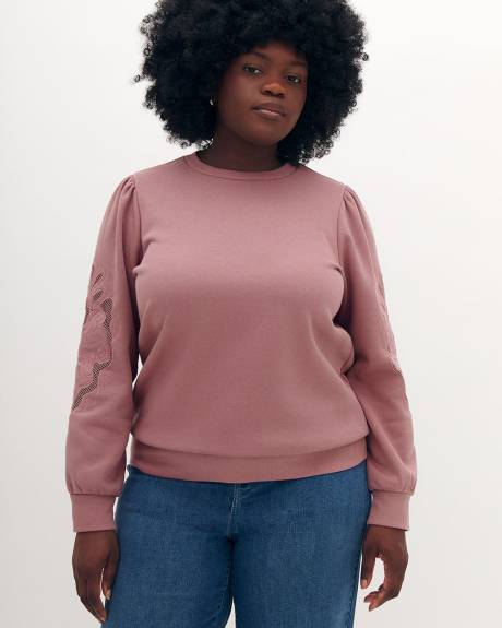 Crewneck Sweatshirt with Guipure at Elbows - Addition Elle