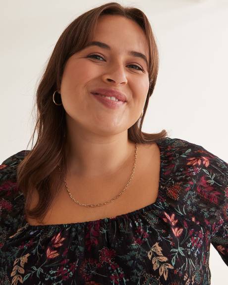 Floral Square-Neck Blouse with Balloon Sleeves