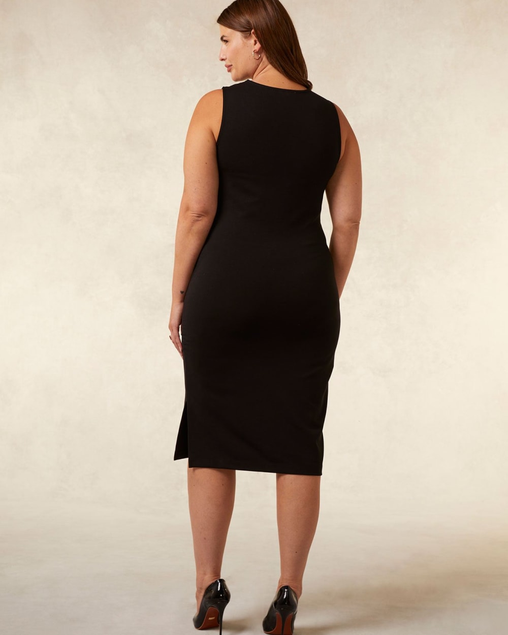 Black Sleeveless Knit Dress with Front Cutout Addition Elle Penningtons