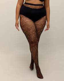 Bas collants noirs en résille fleurie