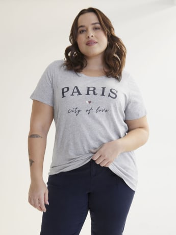 Boyfriend-Fit Short-Sleeve Scooped Neck Tee with Screenprint