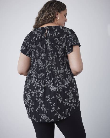 Responsible, Printed Short-Sleeve Pleated Blouse
