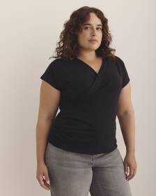 Overlap-Front Knit Top with Shirring at Side