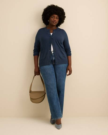 Responsible, Buttoned-Down Cotton Blend Crewneck Cardigan